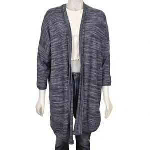 J. Jill Duster Long Cardigan Cotton Linen Blue Marled 3/4 Sleeve Size  Large